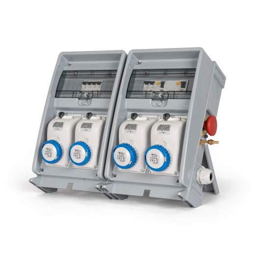 Quadro ULISSE 500 ASC IP65 - 4 prese CEE, 2 protezioni, con morsettiera e emergenza, 3kW